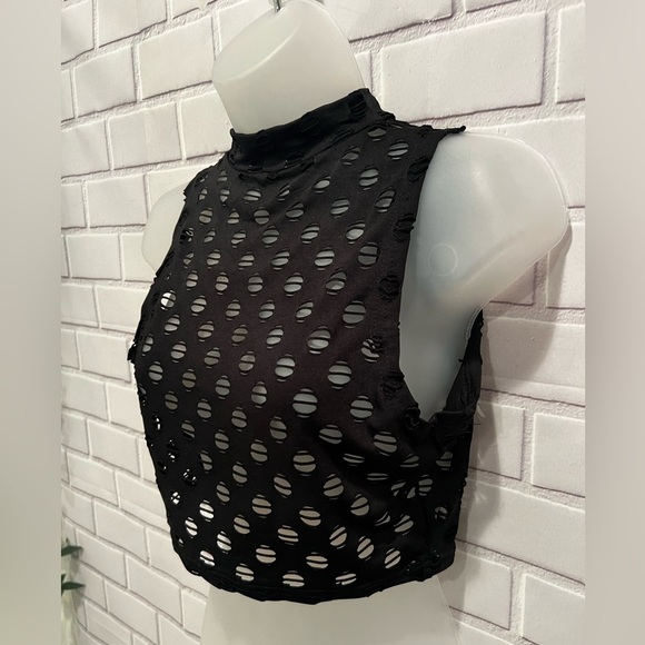 BLUSH MARK Women's Perforated Sleeveless Turtleneck Top & pants black  /M - Picture 4 of 13